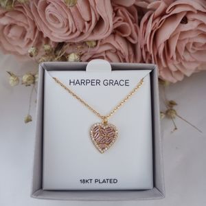 Harper Grace 18k Gold Plated Pink Cubic Zirconia Heart Pendant Necklace